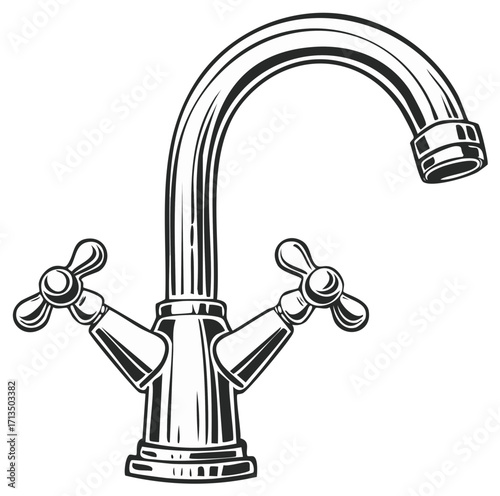 Vintage Style Faucet With Two Handles Isolated On White