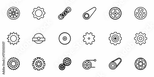 Diverse collection of mechanical gears and chain links for industrial and technical concepts