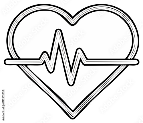 Heart Shape Outline with Electrocardiogram Line Art