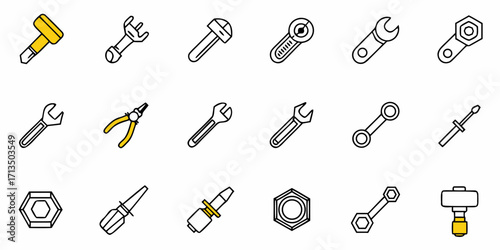 Collection of  Essential tools collection for DIY projects and professional repairs, featuring wrenches, pliers, and more