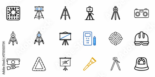 Collection of  Essential surveying and drafting tools collection for construction, engineering, and design projects