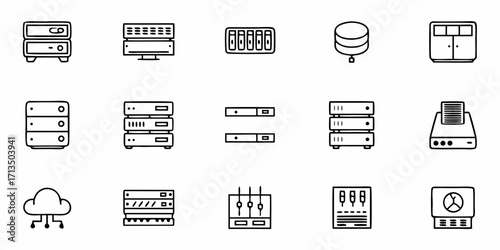 Collection of  Modern technology server icons and cloud network symbols for digital infrastructure