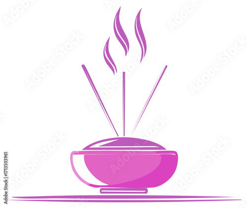 Aromatherapy Incense Sticks Burning in Pink Bowl Releasing Smoke Enhancing Well being and Meditation
