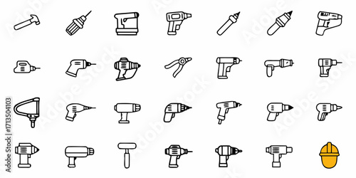 Collection of  Essential power tool icons for DIY, construction, and repair projects, offering versatile design elements.