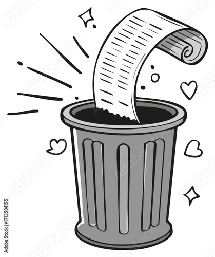 Successfully discarding old documents into a waste bin for a clean and fresh start