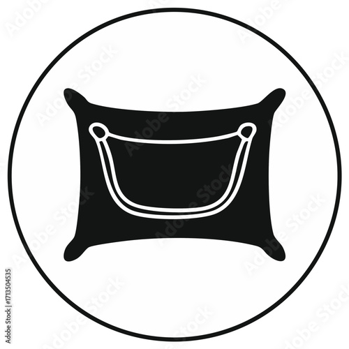 Pillow with Handle Graphic Icon, Home Accessory, Black and White