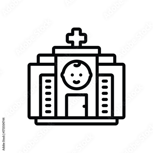 Black line icon for pediatric clinic