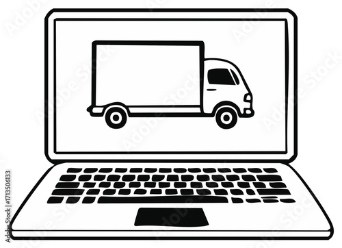 Laptop Displaying Delivery Truck Icon: Online Ordering, Shipping, and Delivery Concept.