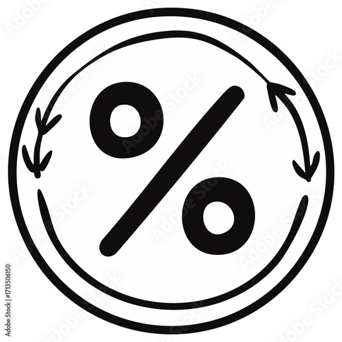 Percentage Symbol Icon in Circle with Arrows Representing Repeat, Discount, or Finance
