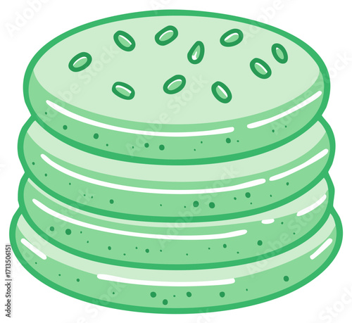 Stacked Green Macarons with Seed Decoration Dessert Illustration