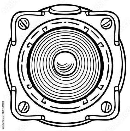 Vintage Underwater Camera Lens Line Art Illustration Diving Equipment Black and White