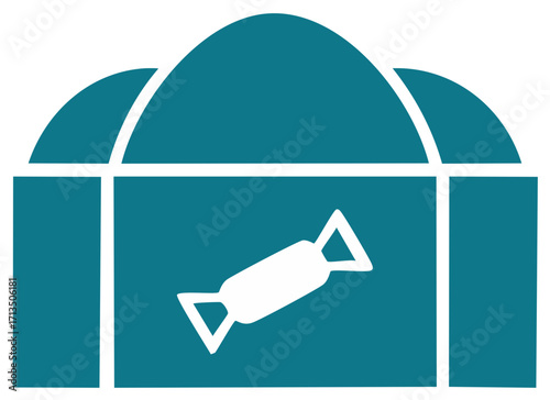 Minimalist vector icon of a candy shop or confectionery store stall with a sweet treat