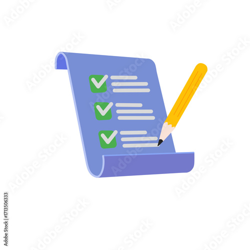 checklist on a scroll paper with a pencil, symbolizing task completion, productivity, goal setting, and organization.