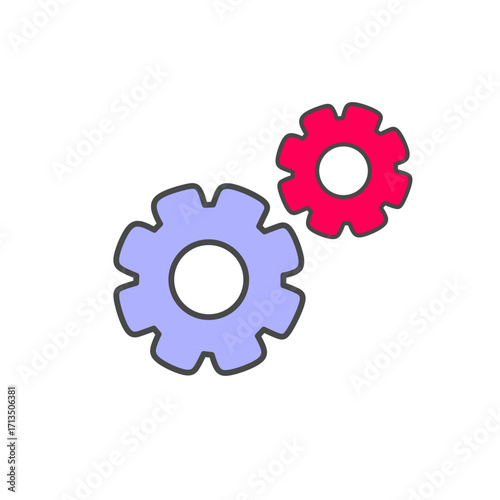 two gear wheels, symbolizing settings, system configuration, engineering, teamwork, and process management.