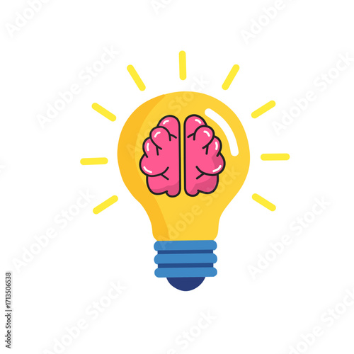 light bulb with a brain inside, symbolizing creativity, intelligence, knowledge, innovation, and new ideas.