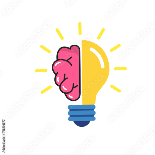 half brain and half light bulb combined, symbolizing intelligence, innovation, creativity, knowledge, and new ideas.