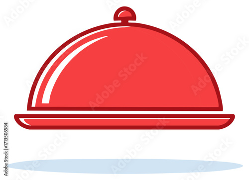 Red service tray with dome lid vector food serving platter, restaurant dishware clip art illustration