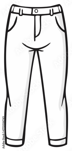 Simple line art illustration of casual white pants with belt loops and pockets