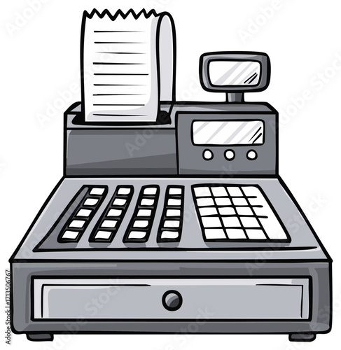 Cash register with receipt illustration for retail finance management systems