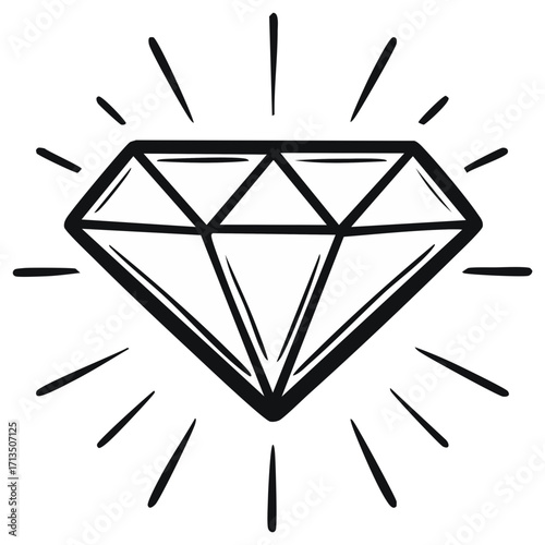 Striking hand drawn diamond sparkle illustration representing precious value and brilliance in a simple graphic style