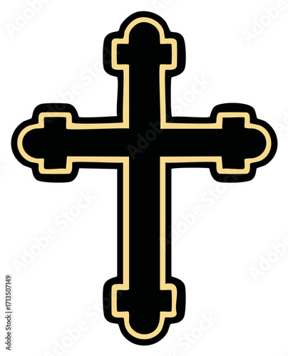 Black and gold religious cross illustration isolated on a white background