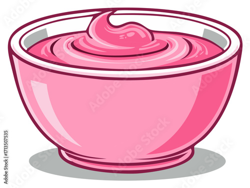 Pink cream or icing in a bowl, illustration for food and dessert design.