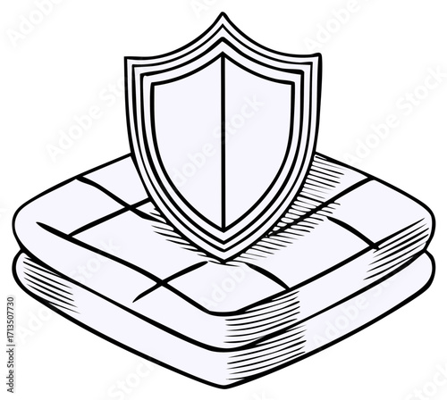 Stack of Quilted Pads with Shield Outline, Mattress Protection Vector Icon