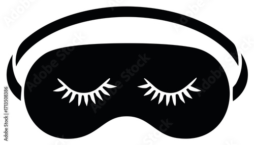 Black sleep mask with closed eyes and long eyelashes simple icon illustration