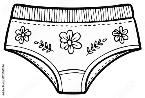 Underwear Line Art with Floral Details Woman's Panties Lingerie Garment