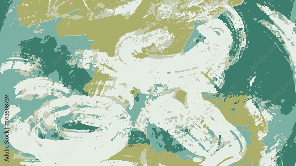 Fototapeta premium Abstract painted background with swirling brushstrokes in shades of teal, green, and white