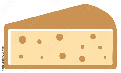 Wedge of cheese with holes, food, dairy product, illustration, clip art