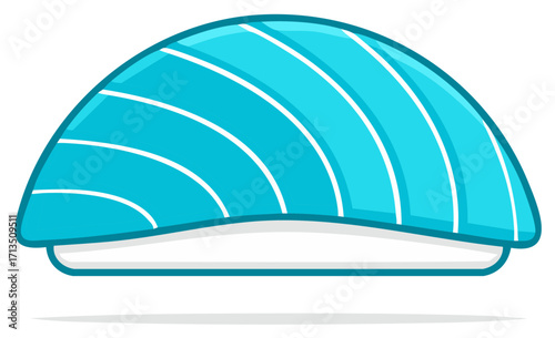 Bright Blue Salmon Nigiri Sushi Slice with White Stripes Stylized Illustration