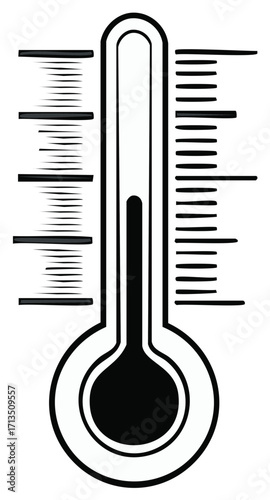 Simple black and white thermometer illustration with clear markings for measurement and temperature
