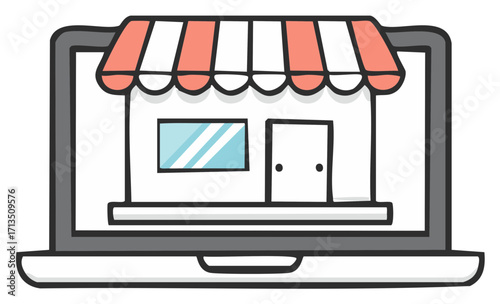Digital storefront on laptop screen representing online shopping and e-commerce