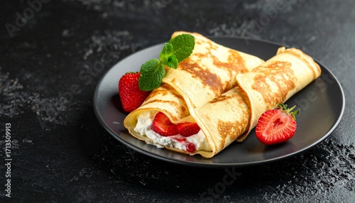 苺クレープ、黒い背景