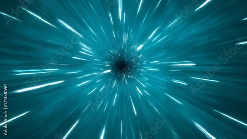 Dynamic Journey Through a Glowing Cyan Hyperspace Tunnel at Light Speed, a Futuristic Warp Animation.
