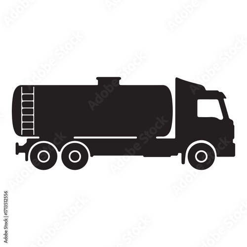Black silhouette of a fuel tanker truck vector illustration isolated on white background for transportation industry