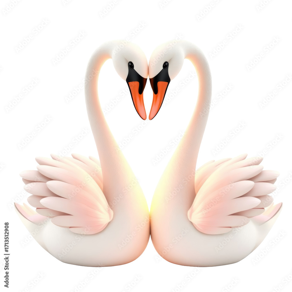 Naklejka premium Two swans forming a heart shape with their necks. Perfect for wedding invitations, anniversary greetings, lovethemed designs, and naturerelated concepts.
