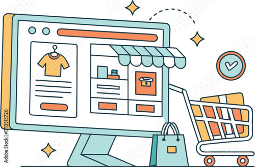 Vector flat style illustration e commerce shopping website