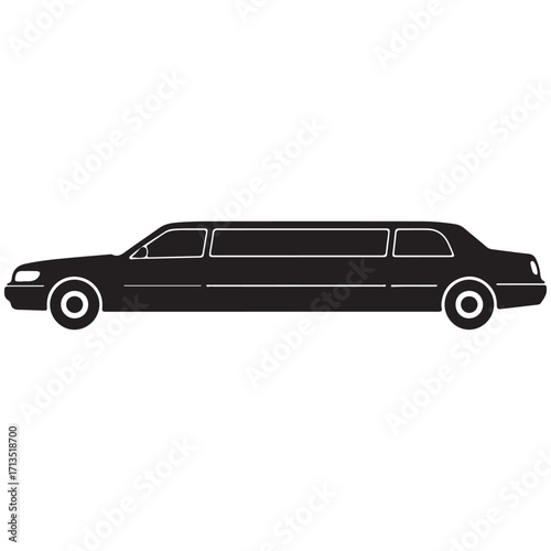 Elegant Black Limousine Silhouette Isolated on White Background Perfect for Luxury Transportation and Event Concepts Design