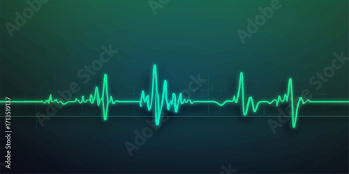 Green EKG pulse line on a monitor showing the heartbeat rate for medical health technology illustration