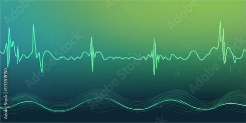 An ECG monitor displays a green heartbeat line or wave, representing the pulse rate on a medical graph for healthcare