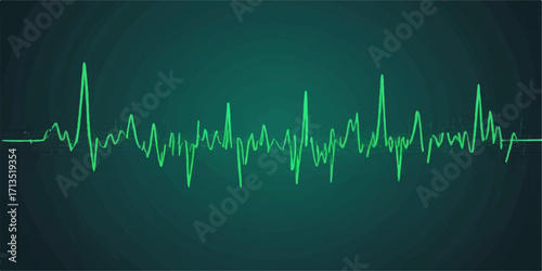 A medical monitor displays a green EKG line showing a healthy heartbeat wave graphic