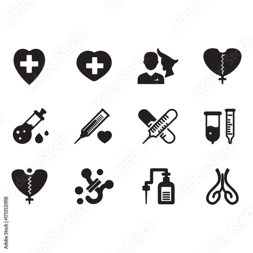 Healthcare and Medical Icon Set Black and White Illustration for Healthcare Professionals and Medical Research Articles and Designs
