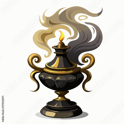 black  a brass holder, smoke swirling upward, warm spiritual mood, realistic" brackgraund white 