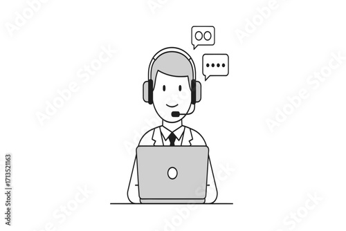 Vector illustration of a customer service representative with a headset, symbolizing continuous and unlimited online support and communication