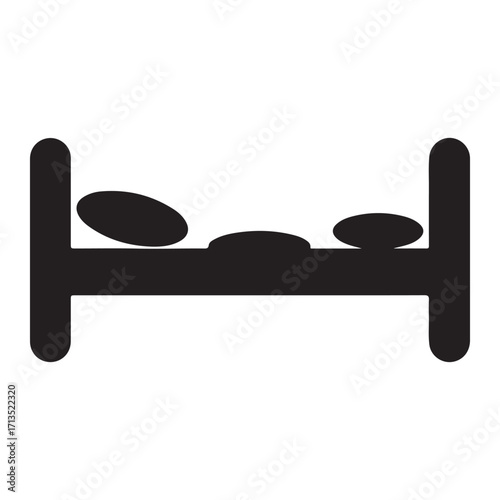 Minimalist Black Bed Icon on White Background Symbolizing Rest and Sleep in Modern Design Concepts