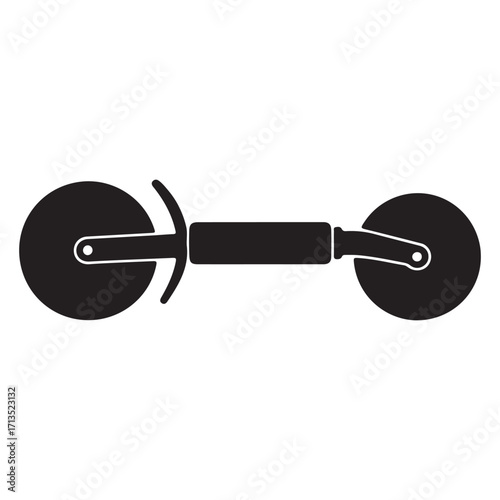 Pizza cutter icon black and white design for restaurant logos and culinary websites featuring sharp blade and ergonomic handle