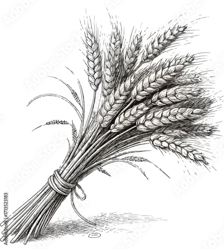 Bunch of Wheat Stalks Tied with Ribbon grain harvest