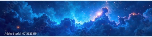 Swirling nebula-like blue abstract, white border , background, soft